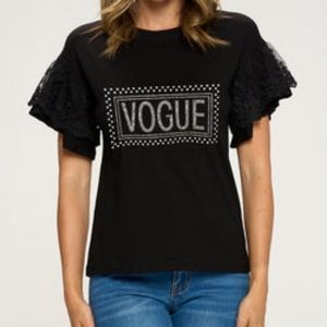 Graphic design black T-shirt Vogue Lace NEW